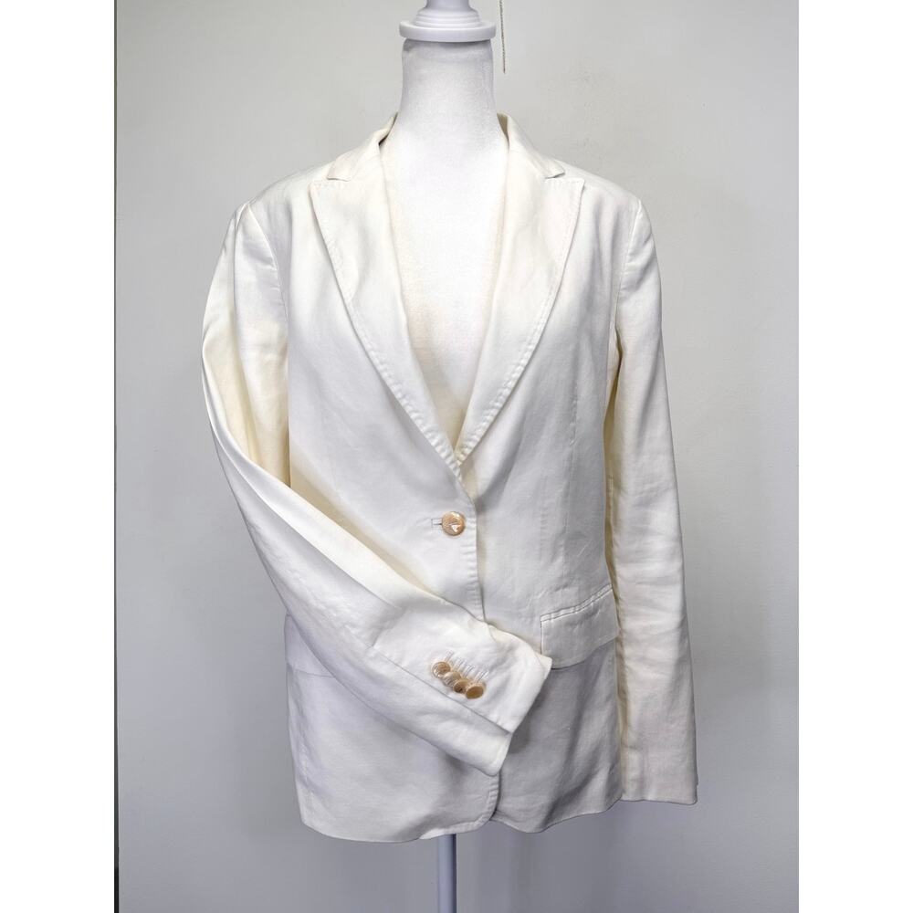 Brooks Brothers White Linen Blazer Womens 6 Office Career Mother Pearl Buttons - Picture 3 of 14